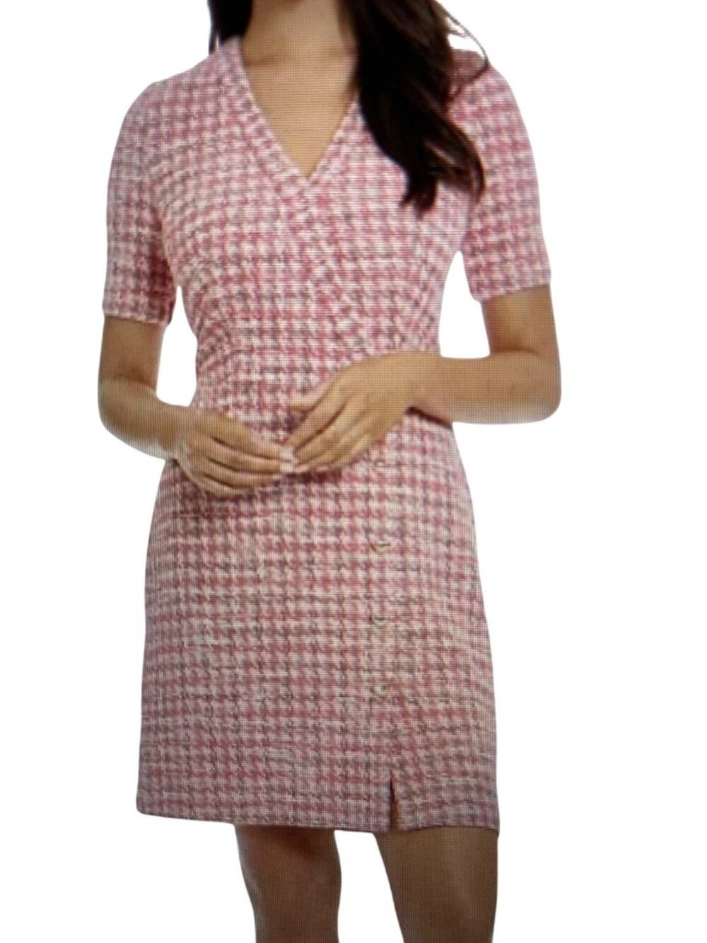 London Times Women's Houndstooth Faux-Wrap Dress Size 12 NWT
